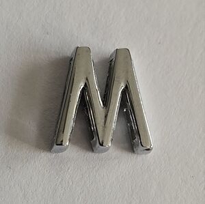 Letter M W charm silver tone alphabet monogram initial word jewelry
